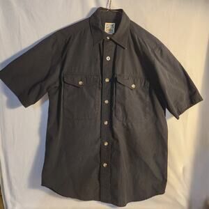 TravelSmith Men Small Black Travel Shirt Hidden Zip Pocket Utility Cotton Blend